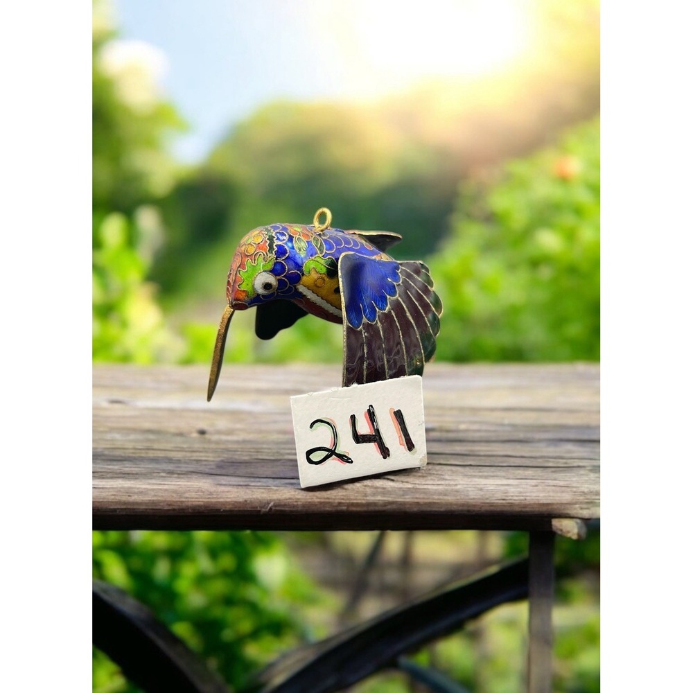 Vintage Cloisonne Enamel Hummingbird Blue Green Purple‎ Ornament Bird Gold